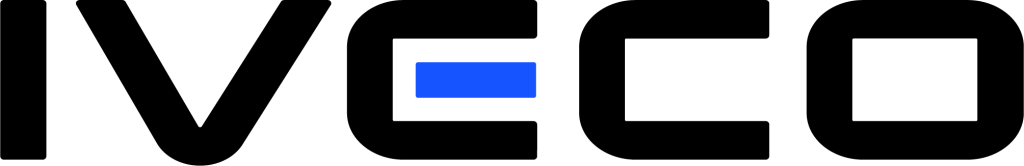 Logo IVECO con scritta nera e rettangolo blu.
